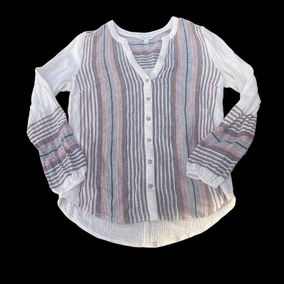 Liverpool Button Front Shirred Blouse In Vintage White - Picture 12 of 16